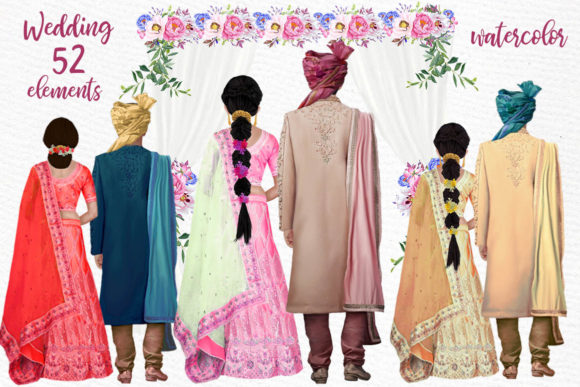 Authentic Watercolor Hindu Wedding Clipart for Designers