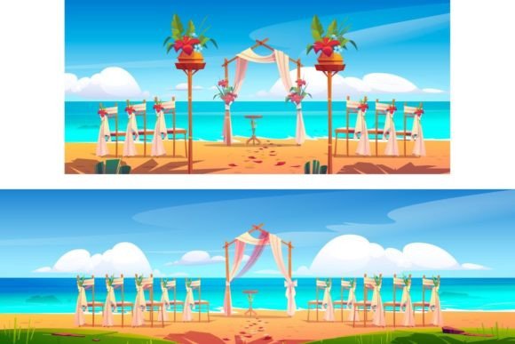 Beach Wedding Set: Dreamy Seaside Illustrations