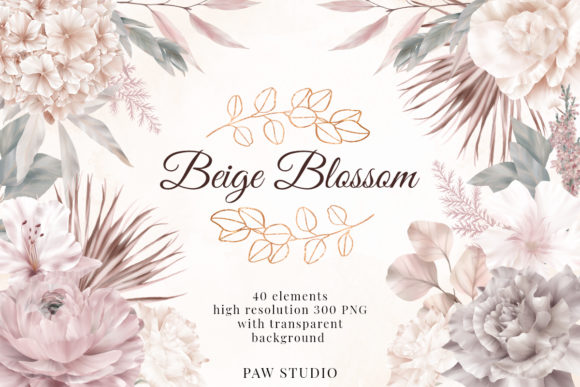 Beige Blossom Wedding Clipart: A Designer's Floral Toolkit