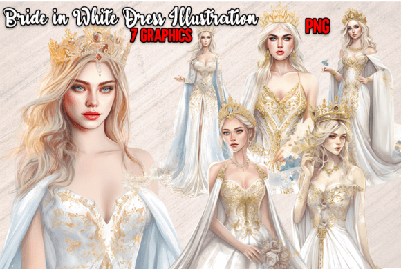 Elegant Wedding Clipart: The Bride in White Dress Collection