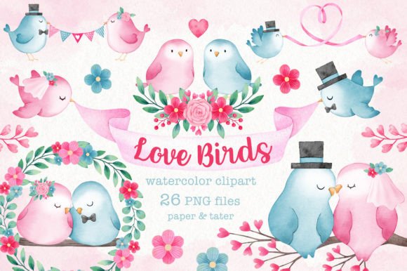 Lovebirds Watercolor Wedding Clip Art: A Designer's Delight