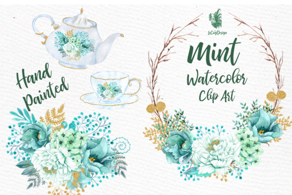 Mint Watercolor Florals: Elegant Clipart for Wedding & Brand Design