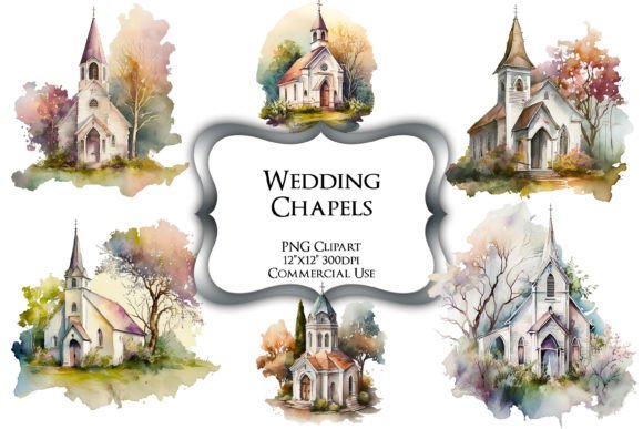 Watercolor Wedding Chapels PNG Clipart for Elegant Designs